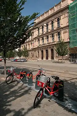 Velonet bike rentals in front of the Constitutional Court in Brno, Czech Republic
