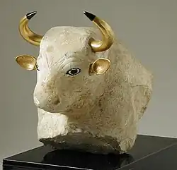 A bull with eyes decorated with lapis lazuli. Fertile Crescent, Sumerian, 889-853 B.C.