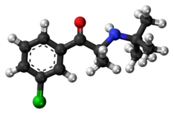 Ball-and-stick model of the of the bupropion molecule
