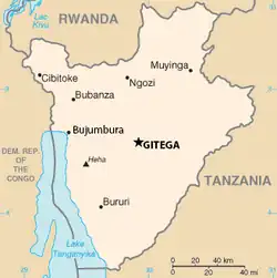 tan colour map of Burundi with cities