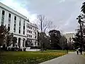 The East Entrance of the California State Capitol looking north with the Hotel Senator in the background.