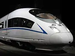 Close-up of the sleeker nose section typical for earlier Velaro trains