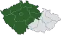 Bohemia (green) overlapped with the current regions of the Czech Republic