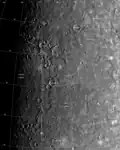 Mosaic of eastern Caloris basin photographed by Mariner 10 in 1974–75.