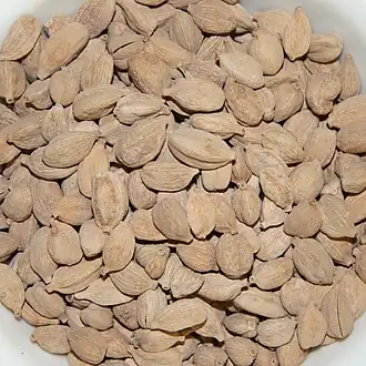 White cardamom pods in a bowl