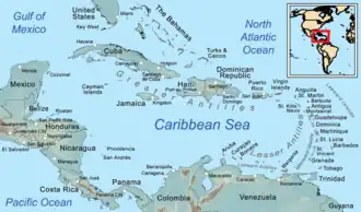 Caribbean general map and map of the Caribbean Sea