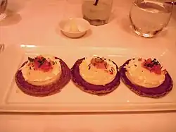 Russian-style buckwheat blinis with sour cream and fish roe