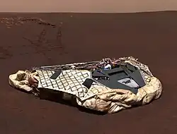 Opportunity images the empty lander, the Challenger Memorial Station