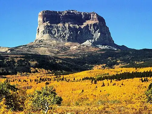 Autumn comes to Chief Mountain in Glacier National Park in Montana.