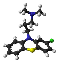 Ball-and-stick model of the chlorpromazine molecule