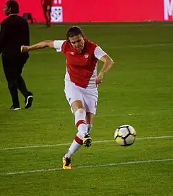 Sinclair warms up before an international friendly in November 2017