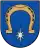 A coat of arms depicting a golden horseshoe hovering over a white, 8-point star all on a blue background bordered by a thin, black line