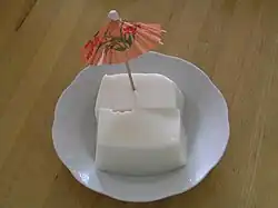 Coconut bar, made with coconut milk and set with either tang flour and corn starch, or agar agar and gelatin
