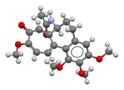 Ball-and-stick model of the colchicine molecule