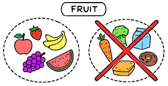 Diagram showing fruits on the left and non-fruit items on the right