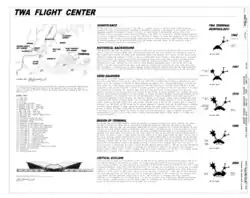 Design sheet for the TWA Flight Center, which includes detailed specifications on the building's layout