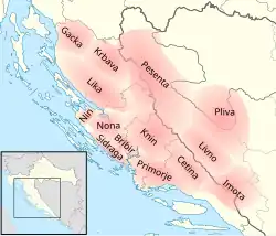 Map of approximate locations of early medieval counties of Croatia