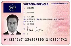 European driving licence, (Croatian version pictured)