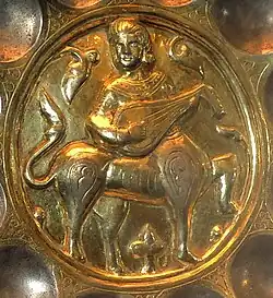 Byzantine Empire, 12th-13th century. Silver artwork from cup, depicting the centaur as a lute-playing musician. Collection of the Kremlin.