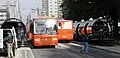 Bus lane of the pioneer Rede Integrada de Transporte in Curitiba, Brazil