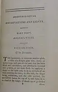 First page of "Meteorological Observations and Essays"