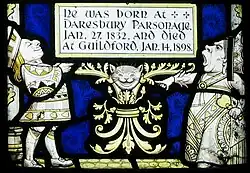 Stained glass window of Alice characters (King and Queen of Hearts) in All Saints' church, Daresbury, Cheshire