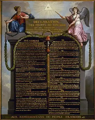 color drawing of the Declaration of the Rights of Man and of the Citizen from 1789