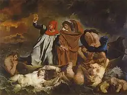 Eugène Delacroix, The Barque of Dante, 1822. The Raft of the Medusa's influence on the work of the young Delacroix was immediately apparent in this painting, as well as in later works.[77]