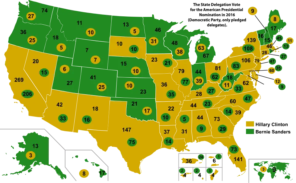 Breakdown of the results in pledged delegates, by state