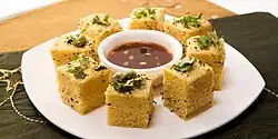 Dhokla, steamed chickpea flour snack