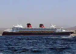 Mainly white cruise ship out in the ocean