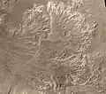 Probable delta in Eberswalde crater, as seen by Mars Global Surveyor. Image in Margaritifer Sinus quadrangle.