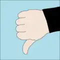 Descend, or I am going down: A fist is made with one hand, thumb extended downward, and hand is moved downward to emphasize direction of travel.[7]