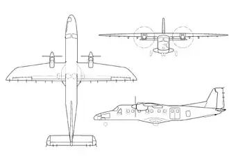 3-view line drawing of the Dornier 228