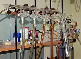 A Schlenk line with four ports