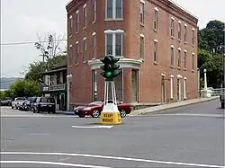A dummy light in Canajoharie, New York. It was removed in 2021.[95]