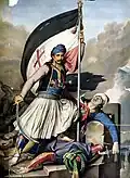 Louis Dupré's depiction of Greek irregulars hoisting the flag at Salona