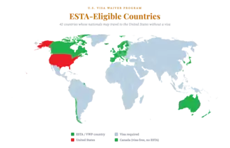 ESTA-eligible countries map