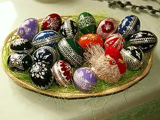 Easter eggs, a symbol of the empty tomb, are a popular cultural symbol of Easter.[22]