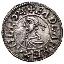 Obverse of silver 'reform' penny of Edgar, King of England; struck 973-975.