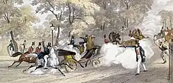Colour picture showing Oxford firing a pistol at Victoria