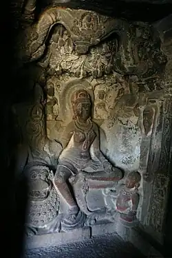 Image of Ambika under a mango tree in Cave 34 of the Ellora Caves