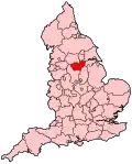 Map of England showing South Yorkshire
