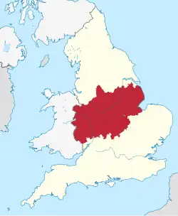 The Midlands shown in England