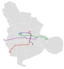 Map of operational BRT lines in Isfahan