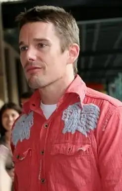 Hawke wearing a red jacket