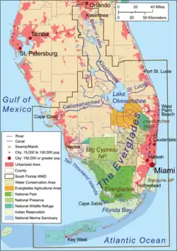 Location of Everglades in the southern third of the Florida Peninsula
