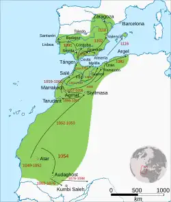 The Almoravid empire at its greatest extent