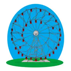 Hermann Eccentric Ferris Wheel with sliding cars, from US patent 1354436, 1915; forerunner of the 1920 Wonder Wheel, there is no record of it ever being built[10][185]