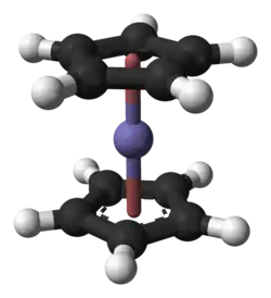 Ball-and-stick model of ferrocene molecule